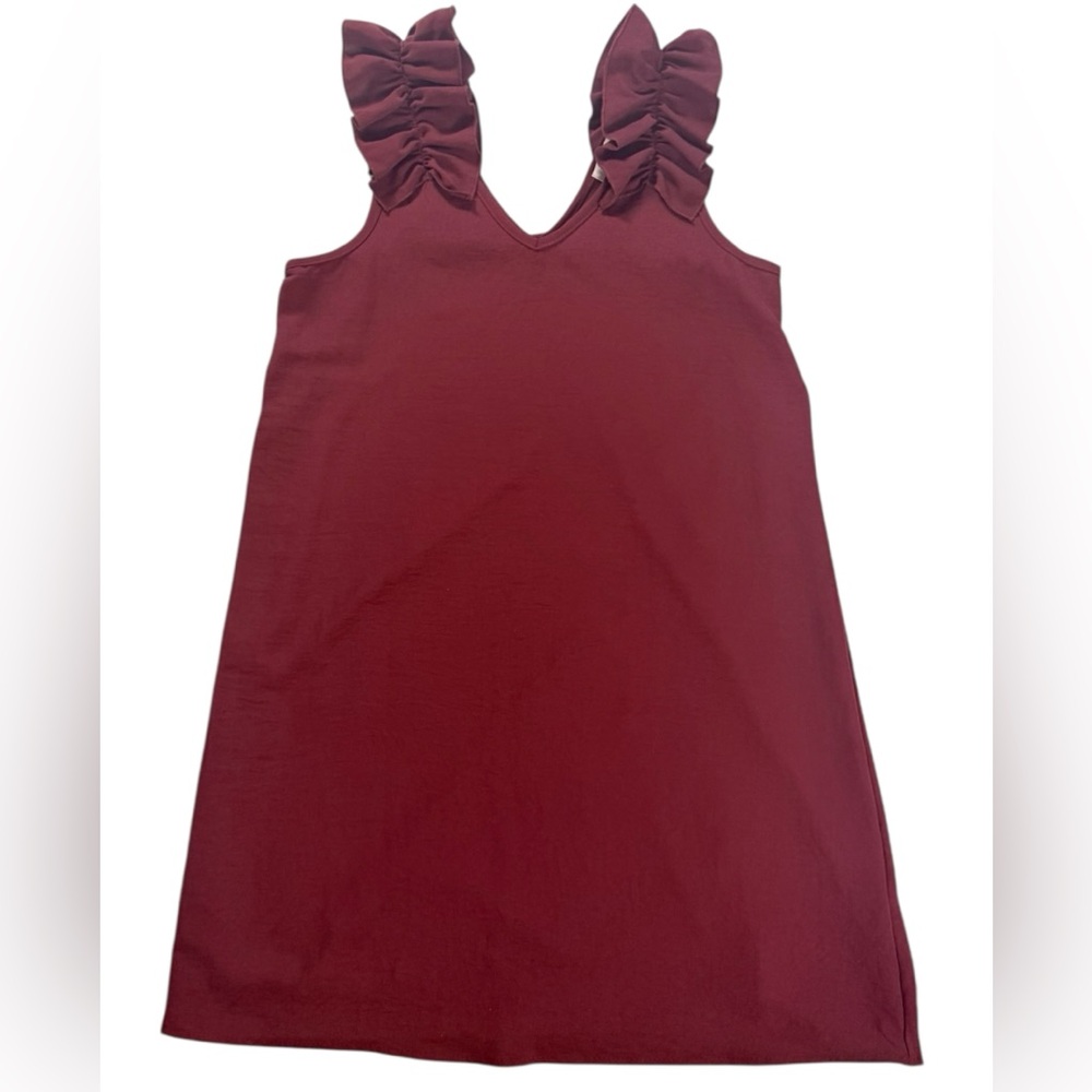 LARKIN Burgundy/Wine Ruffle Strap V Neck Shift Dress Small